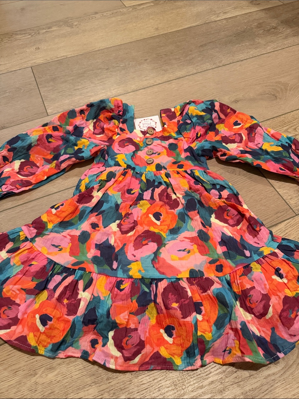 cheeky plum Vibrant Floral Tiered Dress in Pink, Teal & Orange
